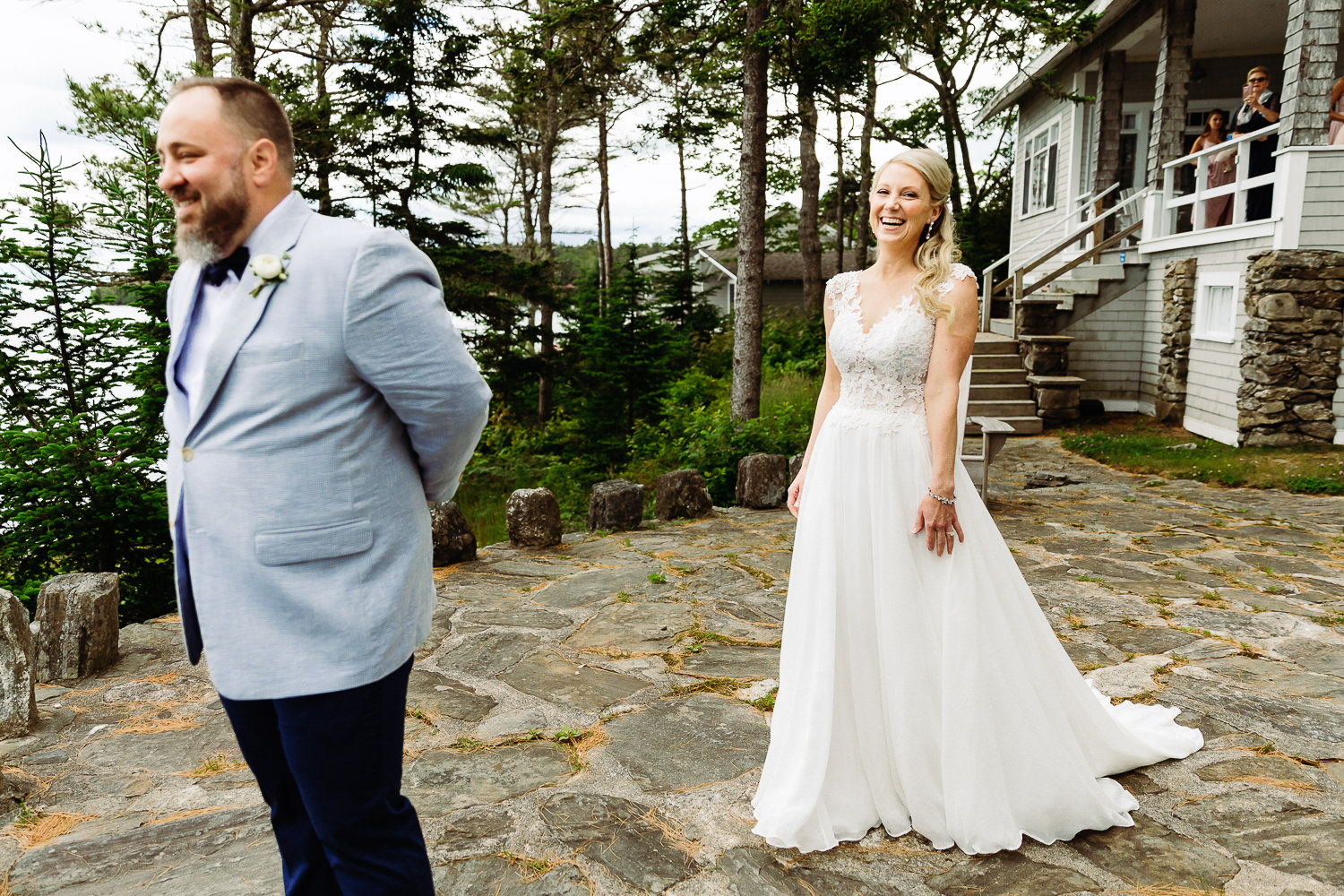 first look at Boothbay Harbor Maine wedding at Linekin Bay Resort