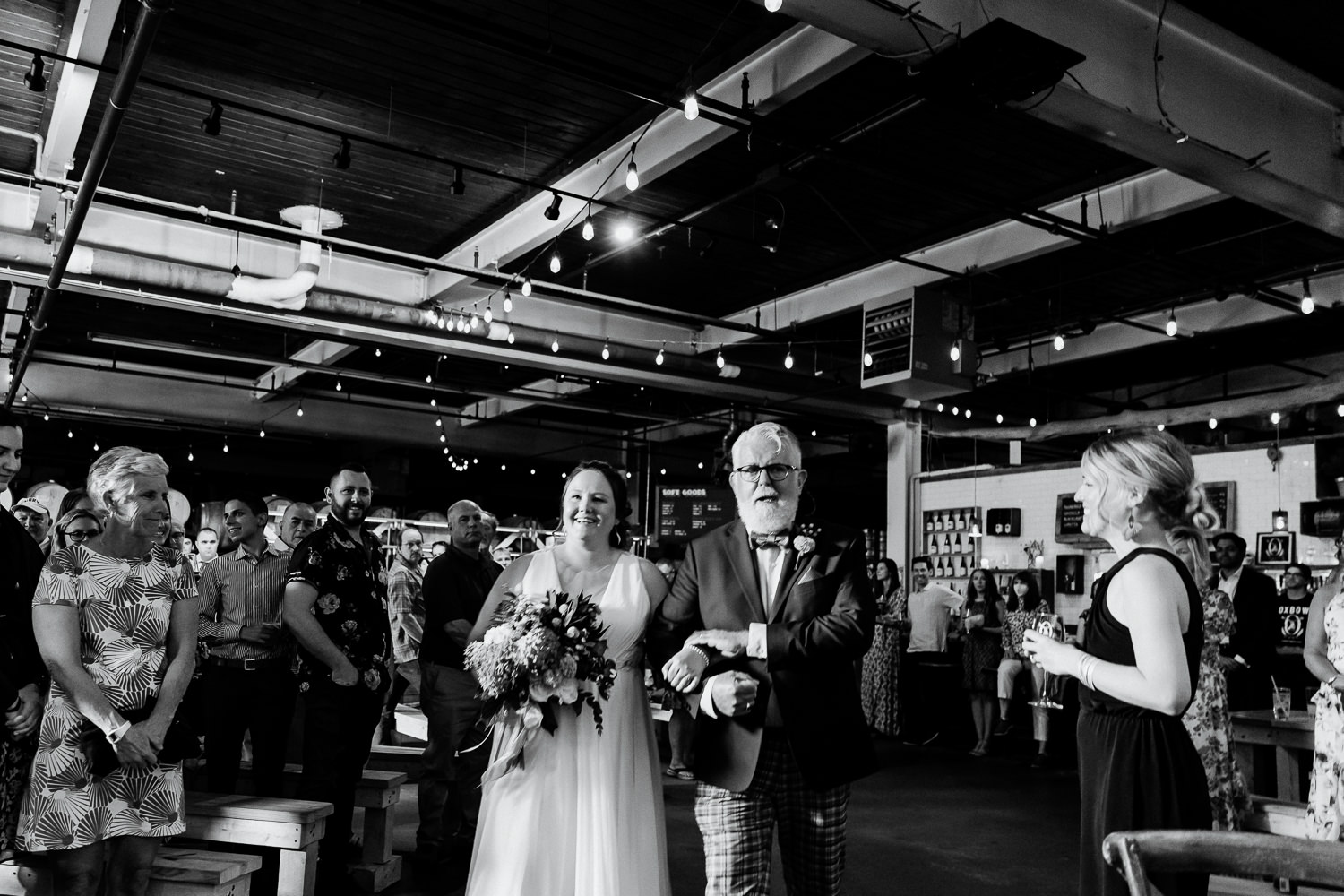 wedding processional at Portland Maine brewery wedding