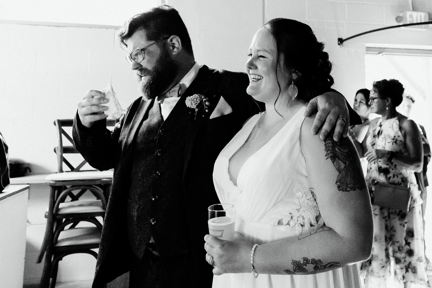 groom crying at Portland Maine brewery wedding