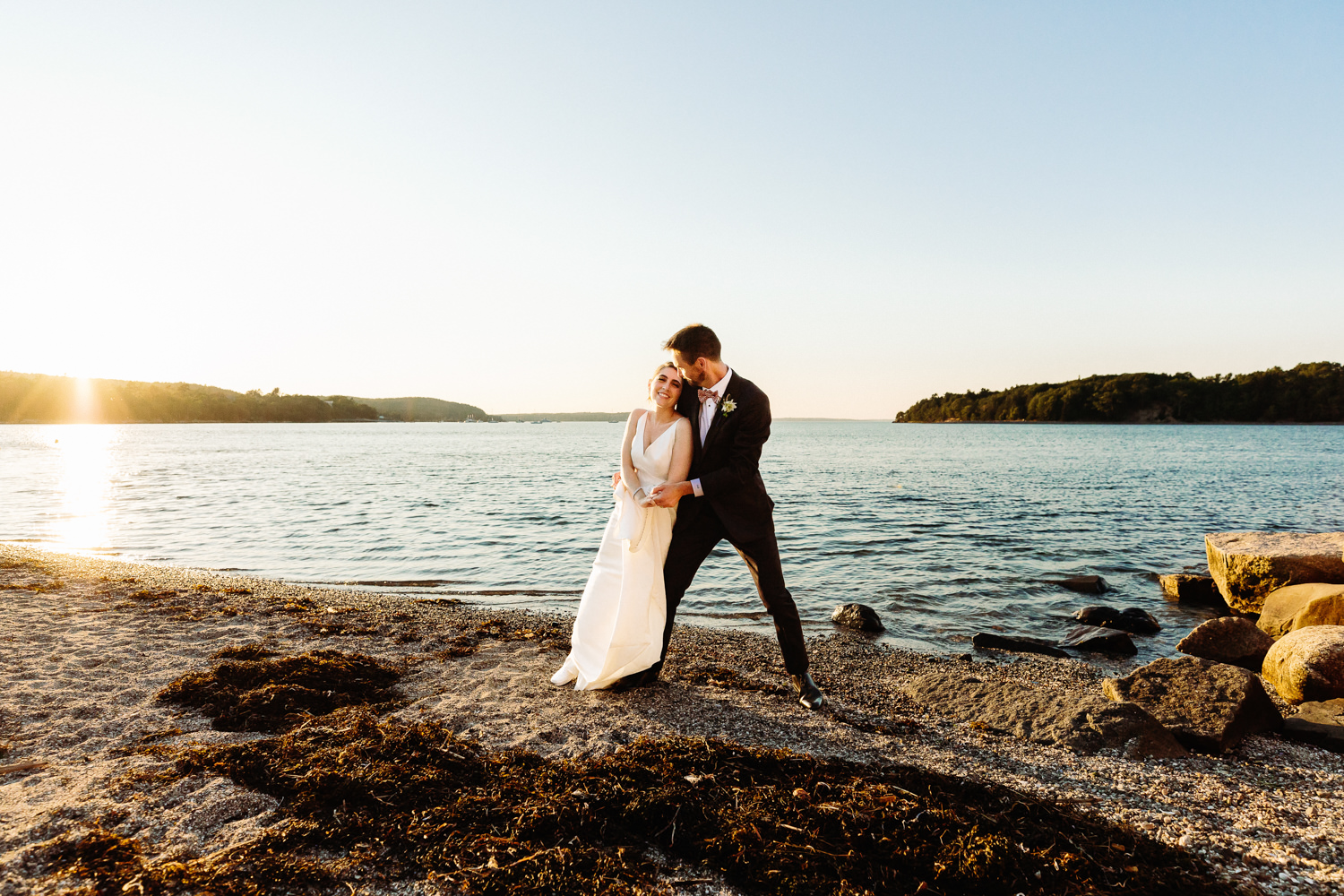 Bar Harbor and Acadia wedding portraits at sunset