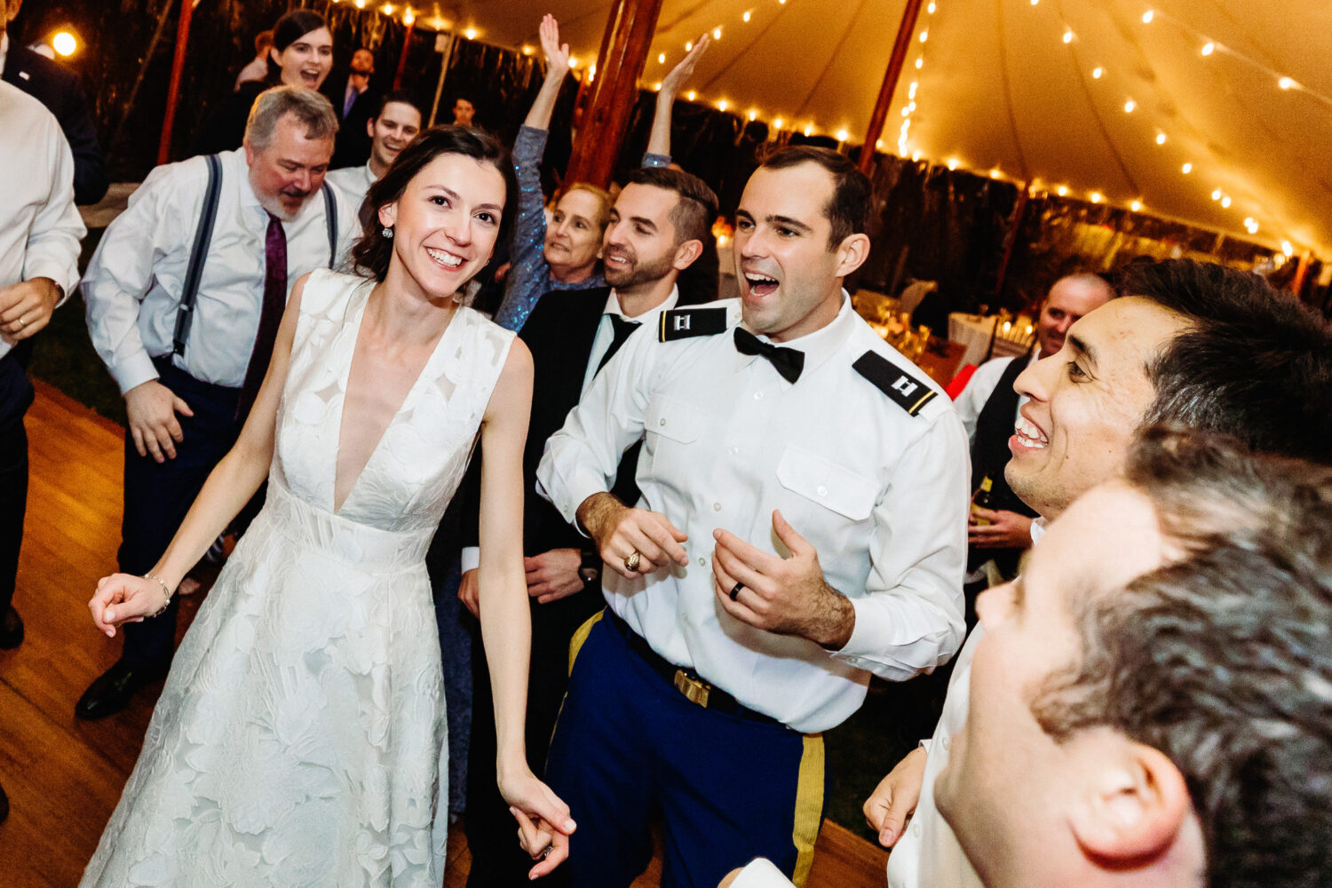 bride and groom on dance floor at Maine wedding reception