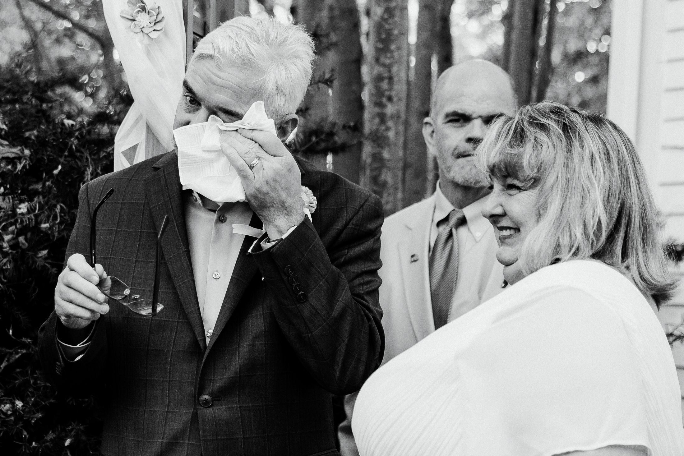 Groom crying during wedding ceremony at Lubec elopement