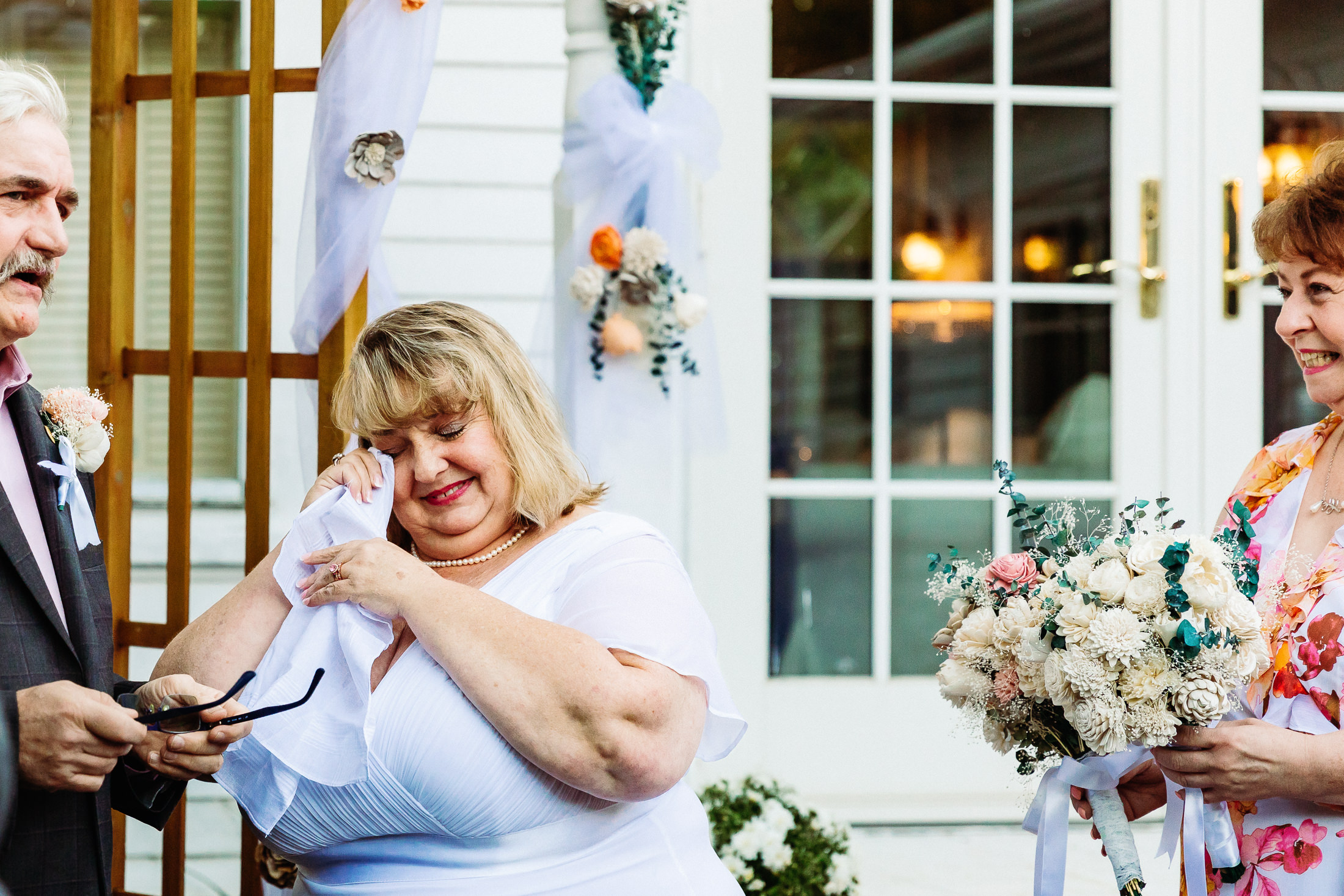 bride crying after Maine wedding ceremony