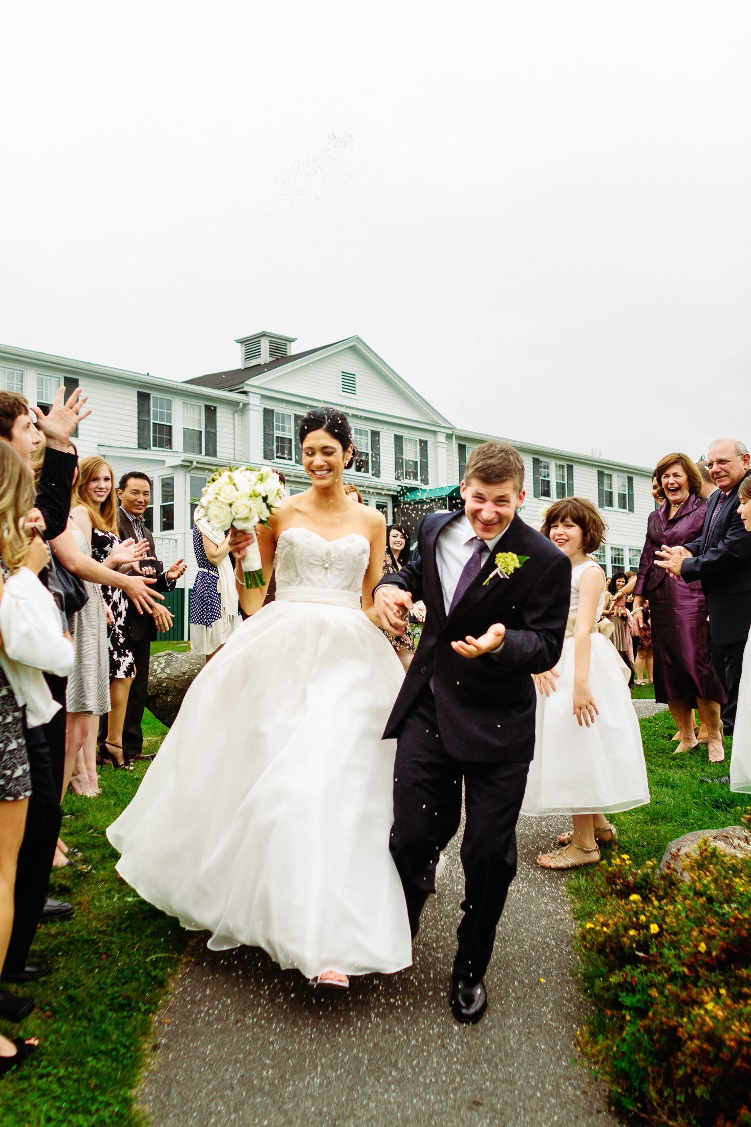 petal toss at Newagen Seaside Inn wedding in Southport Maine