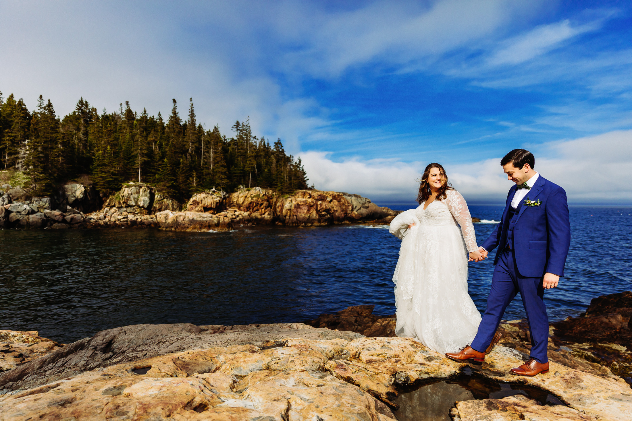 bride and groom wedding portraits in Acadia National Park
