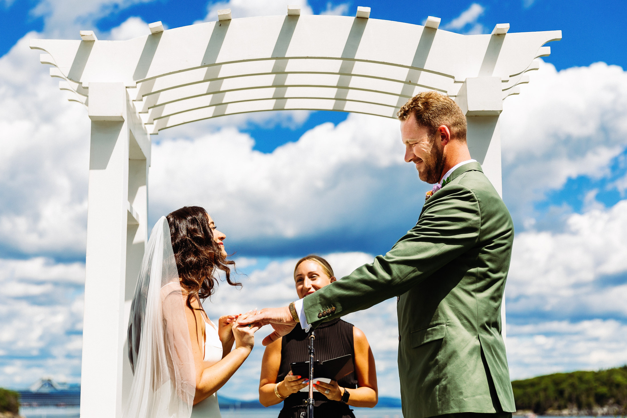 wedding ring exchange during Bar Harbor Inn wedding