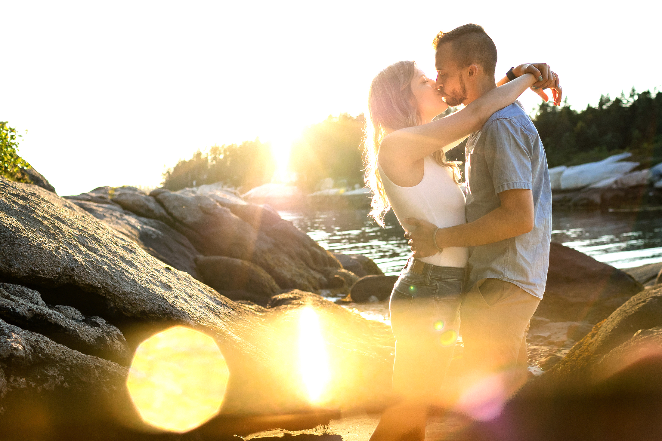 couple kissing during Stonington Maine engagement photos