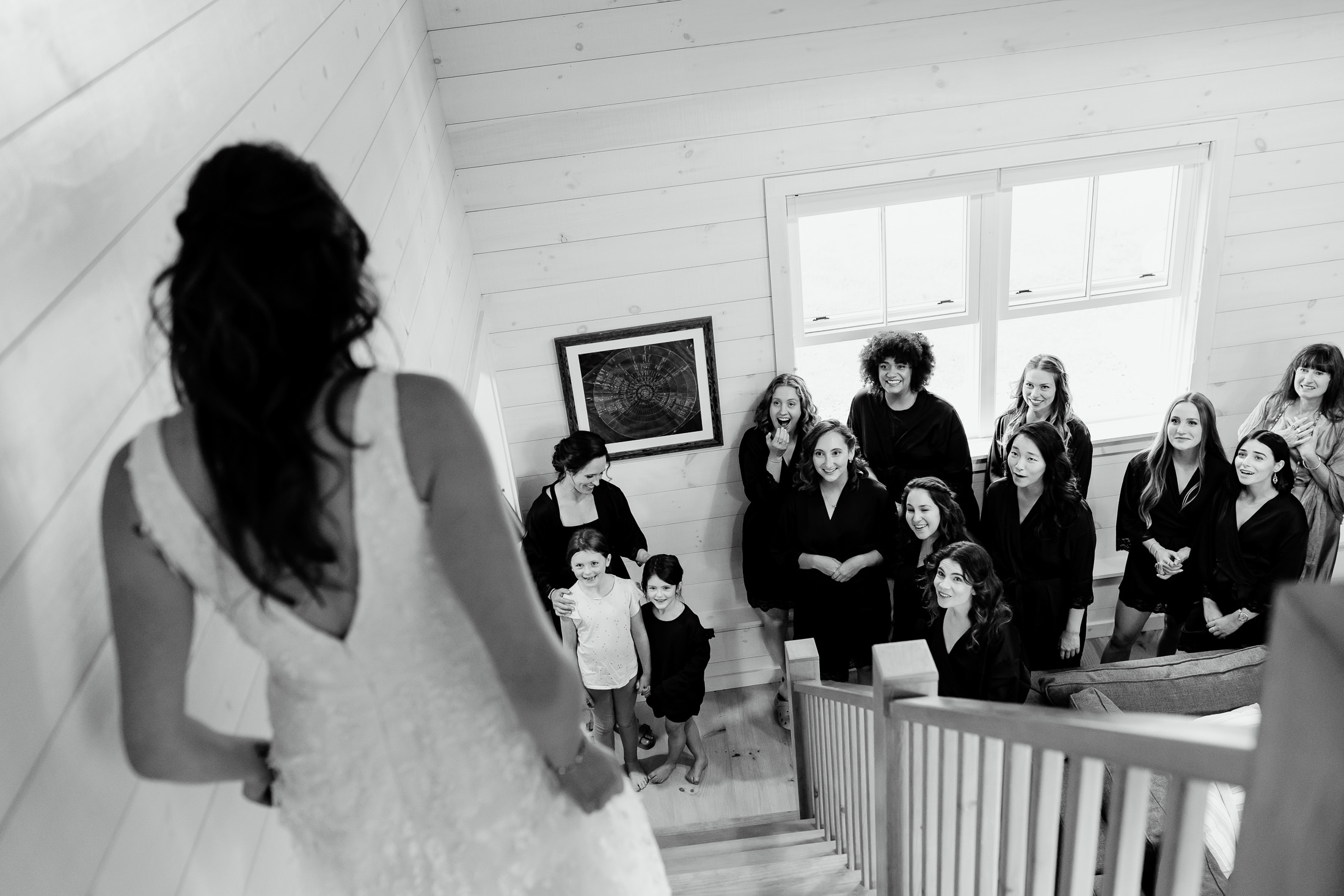 first look with bridesmaids at Monson Maine wedding