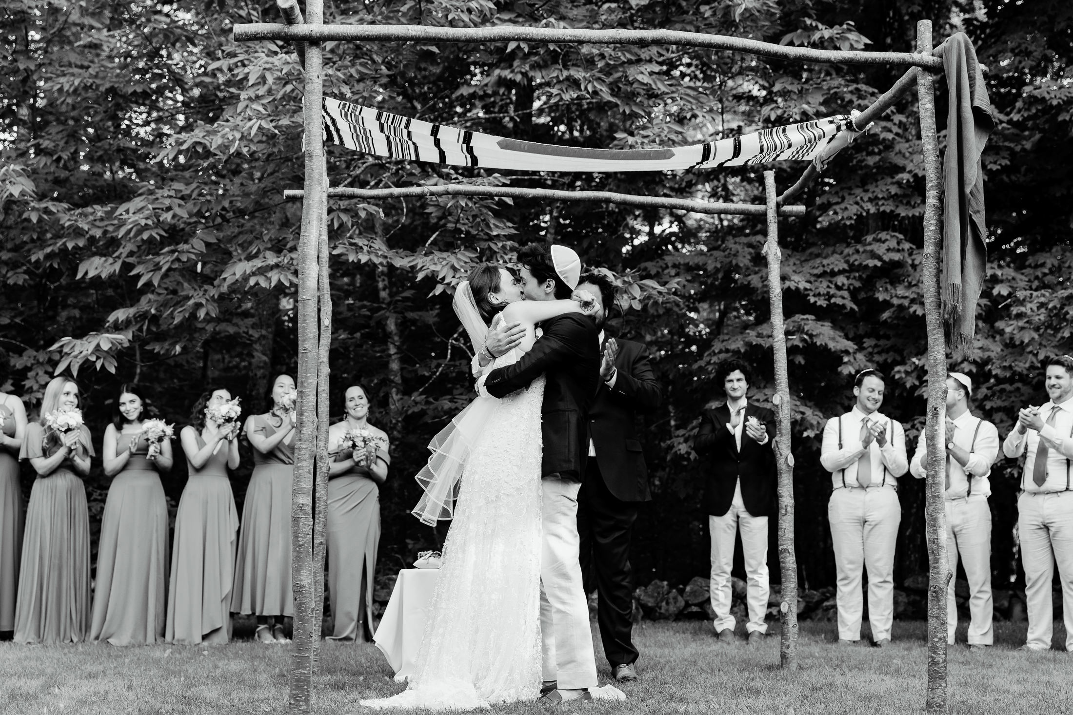 first kiss at Monson Maine wedding