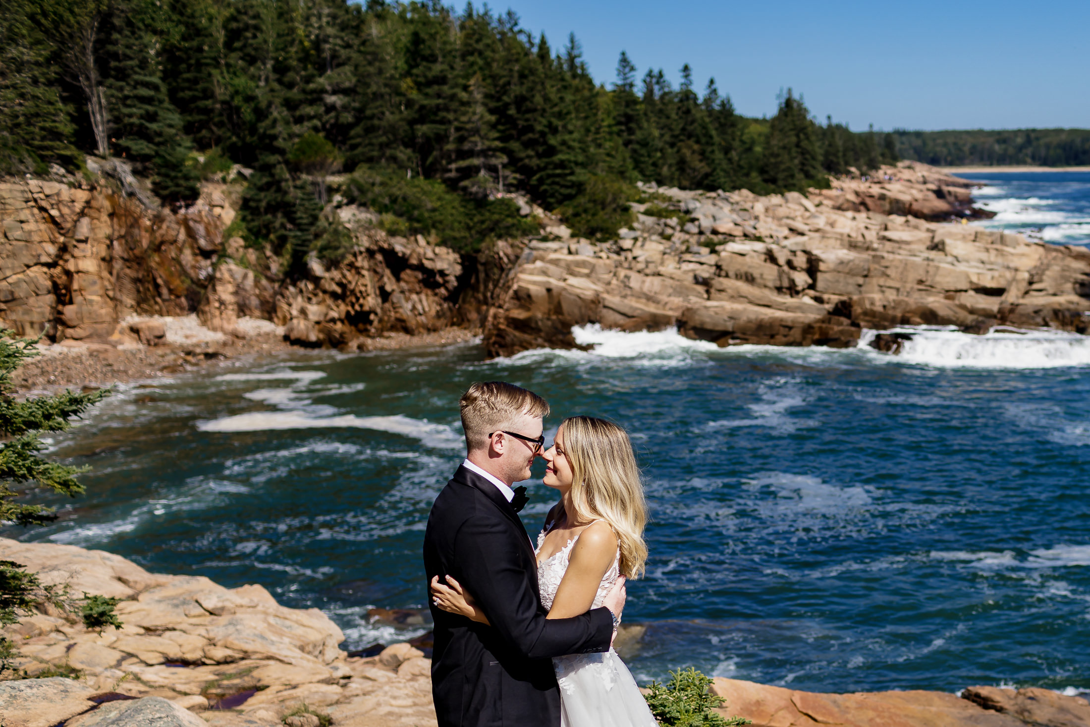 Acadia wedding portraits on the cliffs