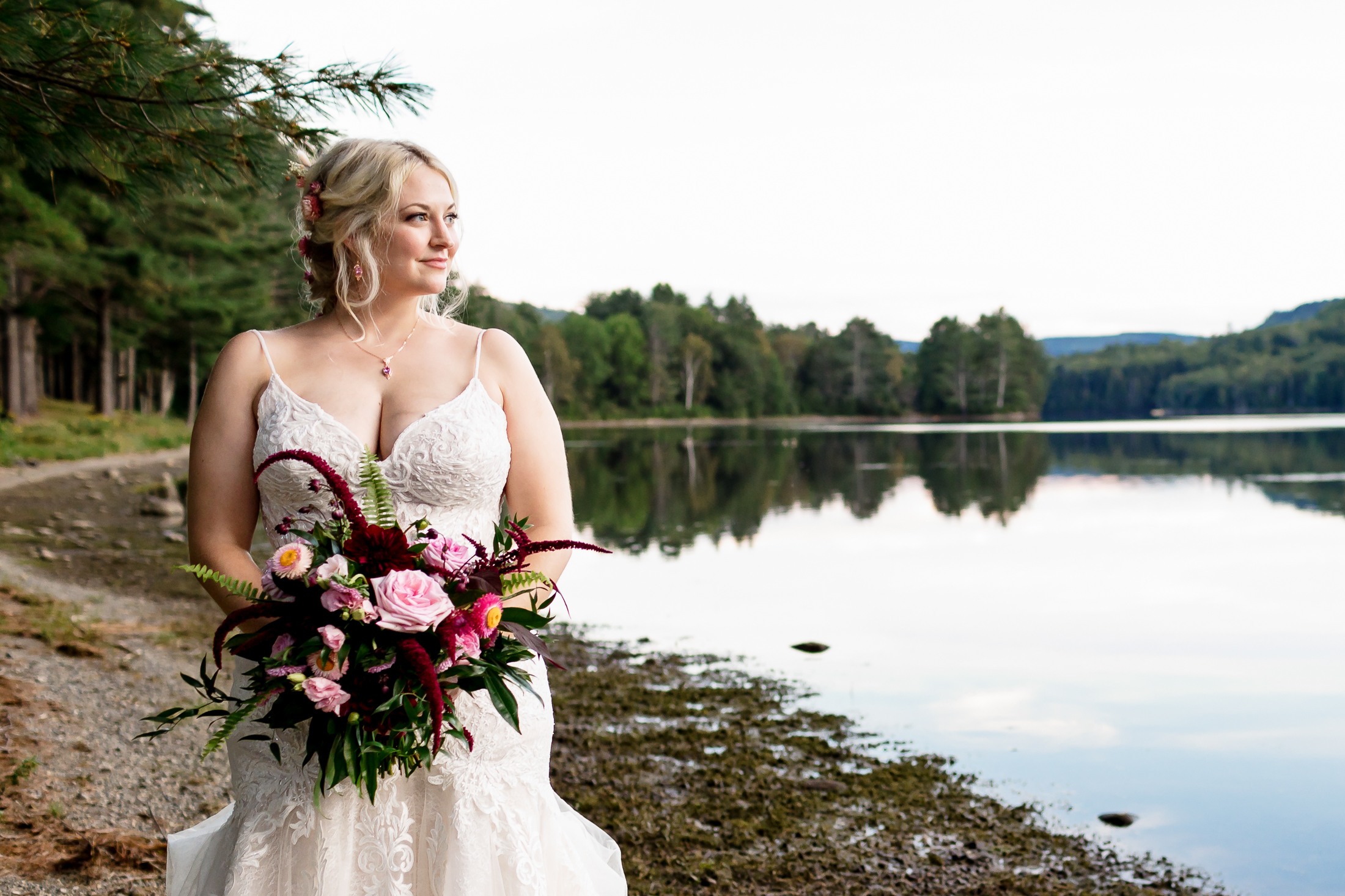bridal portrait during Caratunk Maine wedding at Maine Lakeside Cabins