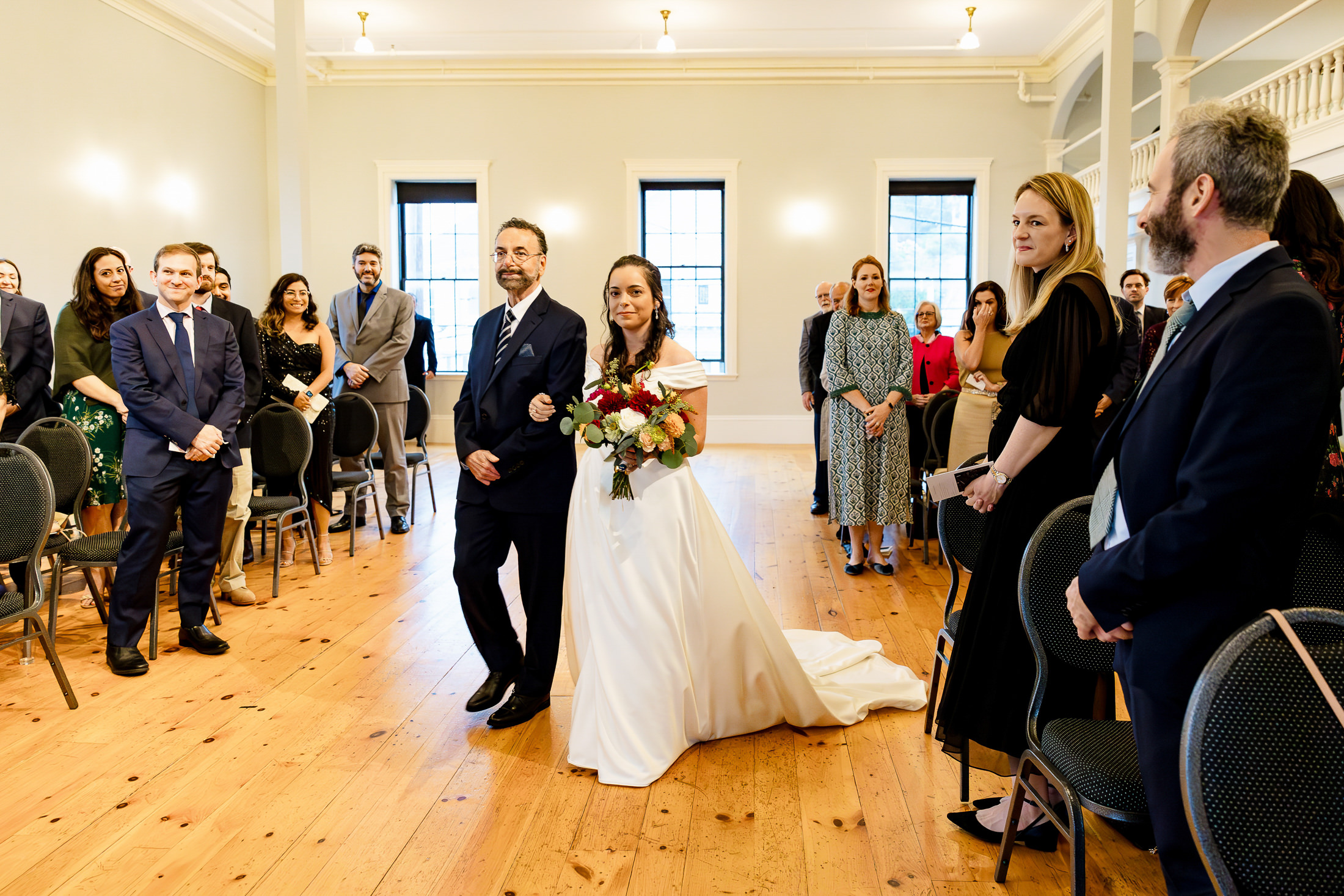 wedding processional at Union Hall in Rockport Maine