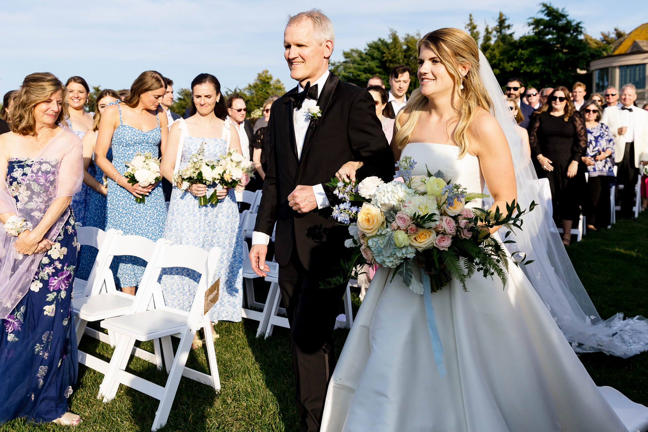 bride and her father walking down the aisle at Bar Harbor Club wedding