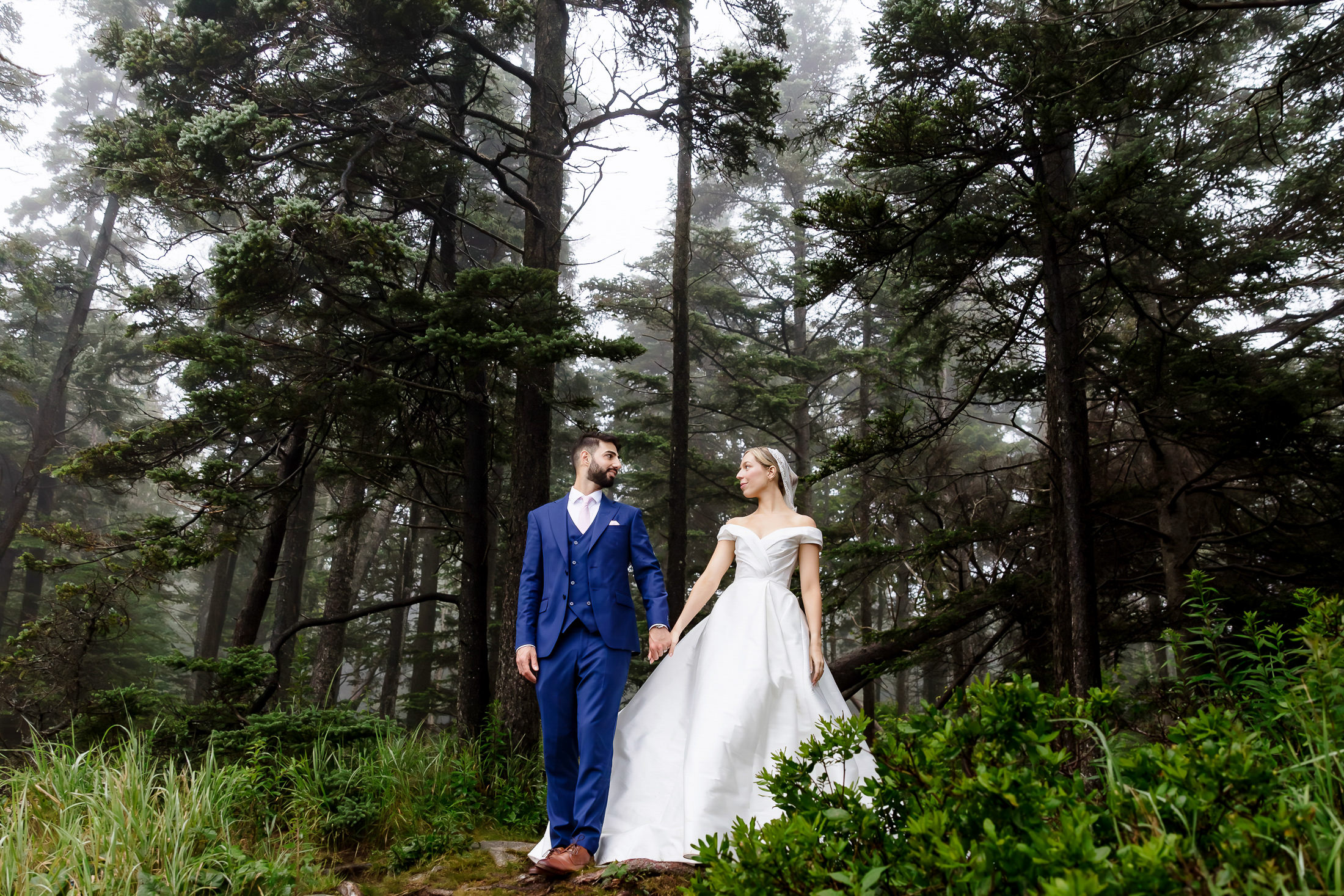 couple portrait during elopement in Acadia National Park